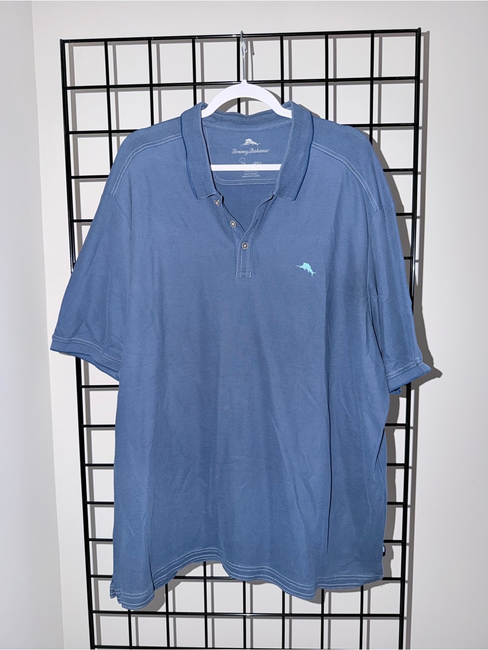 Tommy Bahama Men's Slate Blue Polo with Embroidered Marlin